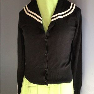Hell Bunny Cardigan with sailor collar and appliqués.
